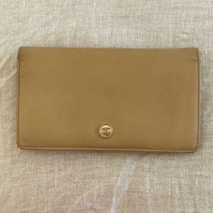 CHANEL Bifold Long Wallet Beige/Gold
